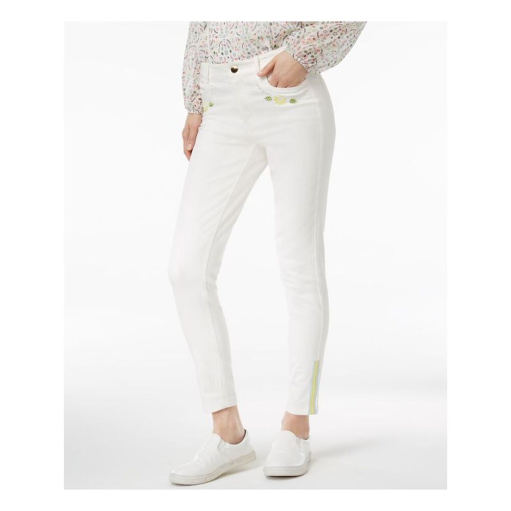 CYNTHIA ROWLEY Womens Ivory Embroidered Straight leg Pants Size: 12